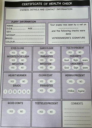 Whelping Supplies Charts, Contracts, Health Records, Vet Certificates, Breeders